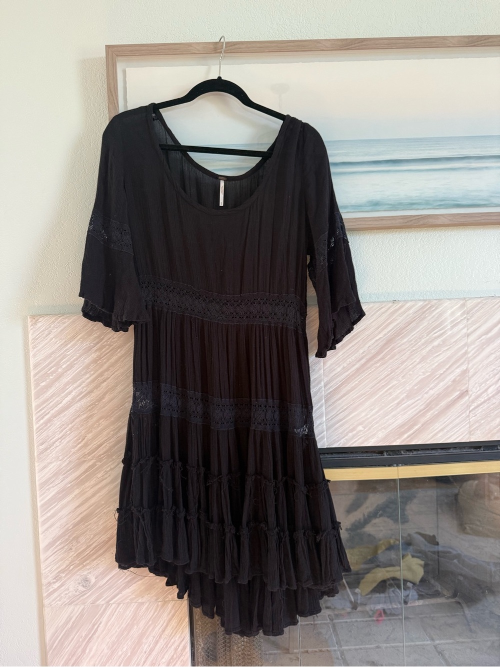 Free people Black Asymmetrical Tiered Dress